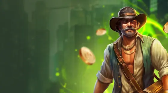 Bannière du deuxième dépôt : un aventurier illustré en chapeau, entouré de pièces