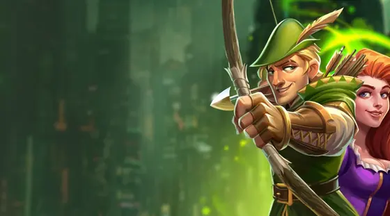 Bannière du troisième dépôt : un archer illustré en capuchon vert devant une ville sombre